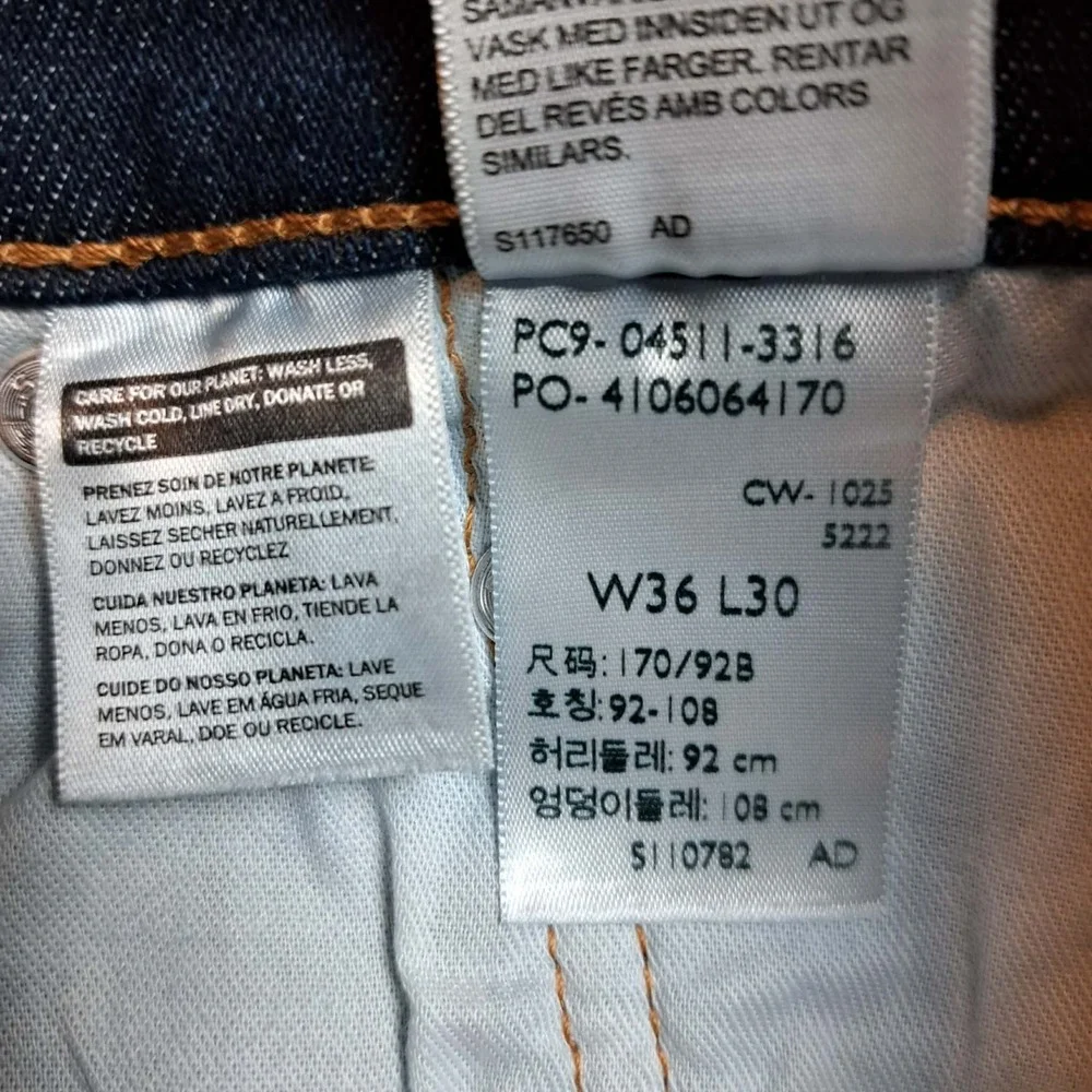 Levis 511 Jeans Slim Fit Stretch Jeans Dark Blue Dark Wash NEW Size 36x30